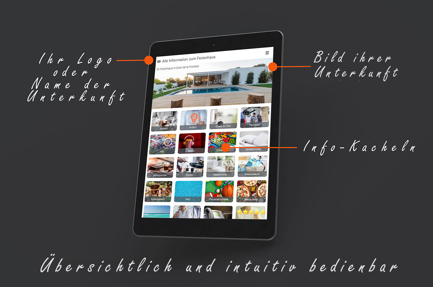 Ansicht der digitalen Gästemappe auf einem Tablet